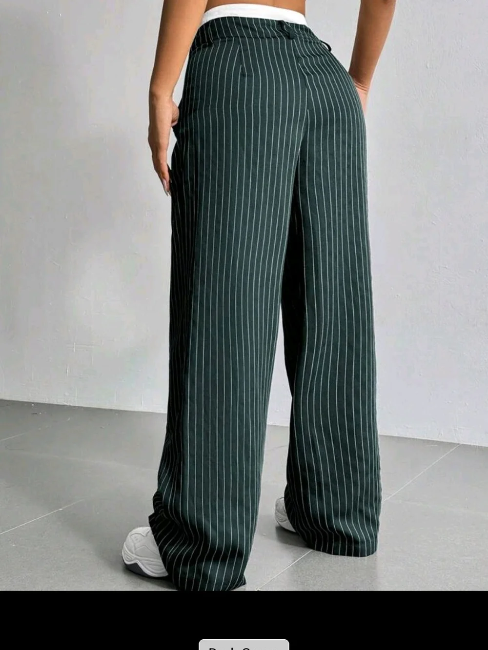 SHEIN Dark Green Pinstripe Wide Leg Pants - Picture 2 of 2